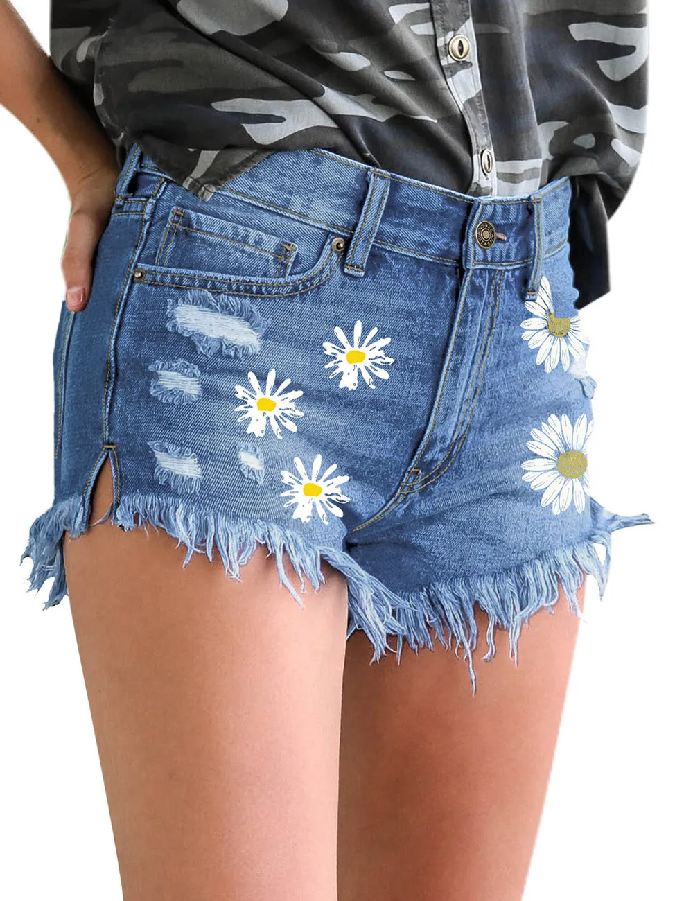 Vetinee Women's High Waisted Jean Shorts Ripped Stretchy Casual Summer Denim Shorts