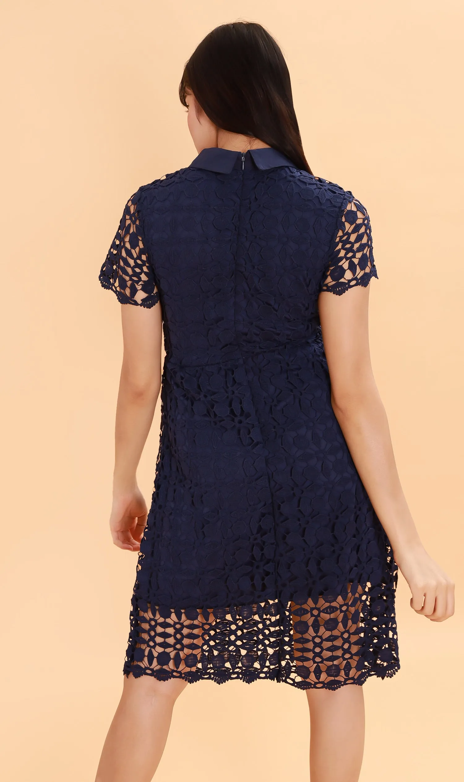 VICTORIA Lace Overlay Dress (Navy)