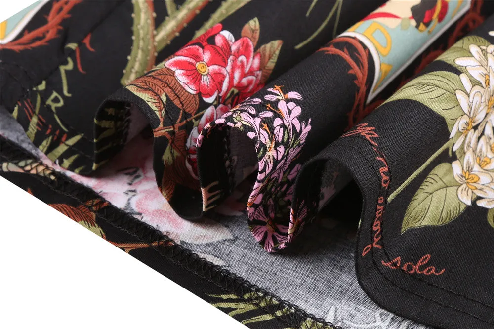 Vintage Black Floral Print A Line Skirt