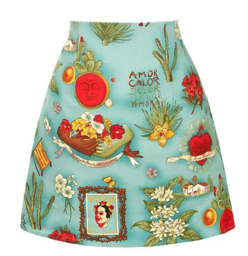 Vintage Black Floral Print A Line Skirt