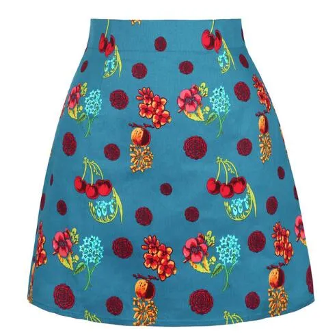 Vintage Black Floral Print A Line Skirt