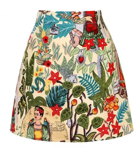 Vintage Black Floral Print A Line Skirt