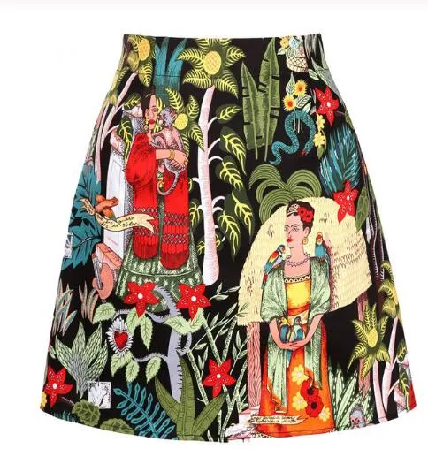 Vintage Black Floral Print A Line Skirt