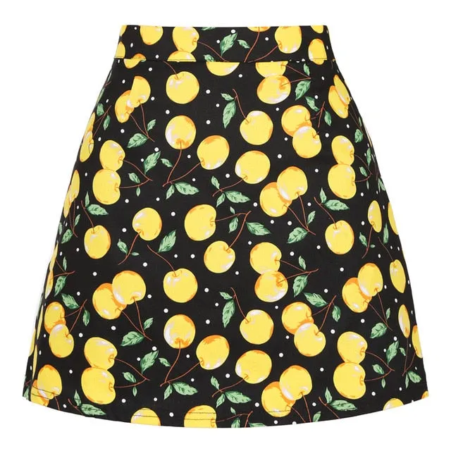 Vintage Black Floral Print A Line Skirt