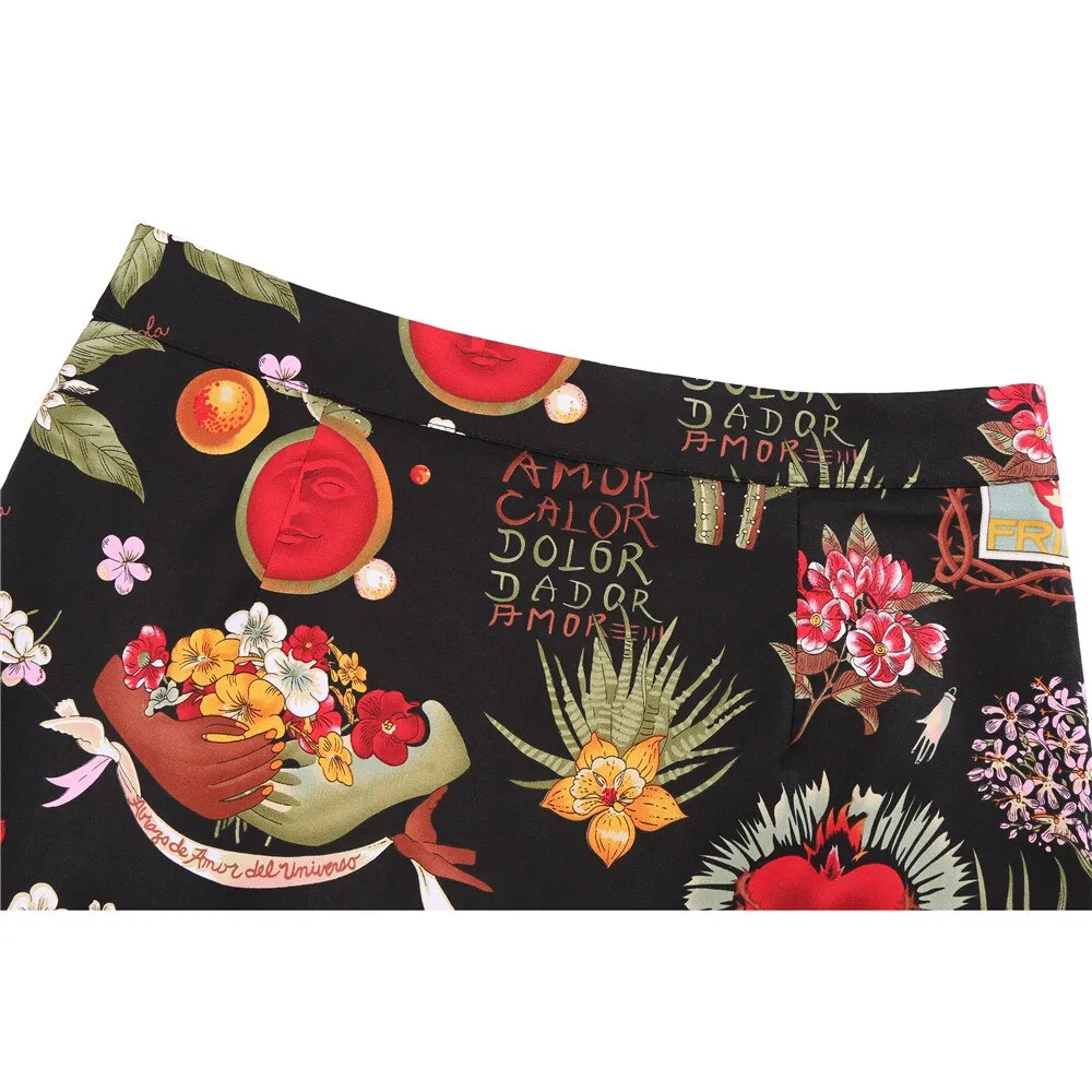 Vintage Black Floral Print A Line Skirt