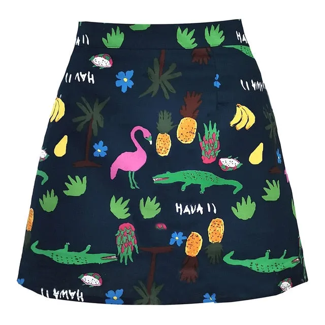 Vintage Black Floral Print A Line Skirt