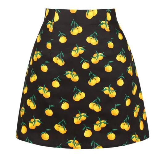Vintage Black Floral Print A Line Skirt