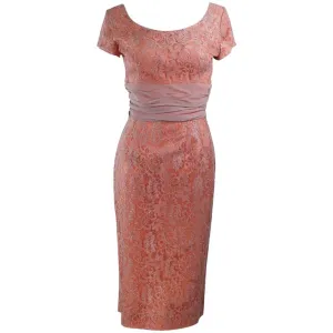 VINTAGE Circa 1950s Tiered Blush Lace Cocktail Dress Size 6-8
