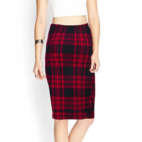 Vintage Fashion Printed Pencil Skirt Midi Women Knee-Length Elastic High Waist Ladies Pattern Skirts