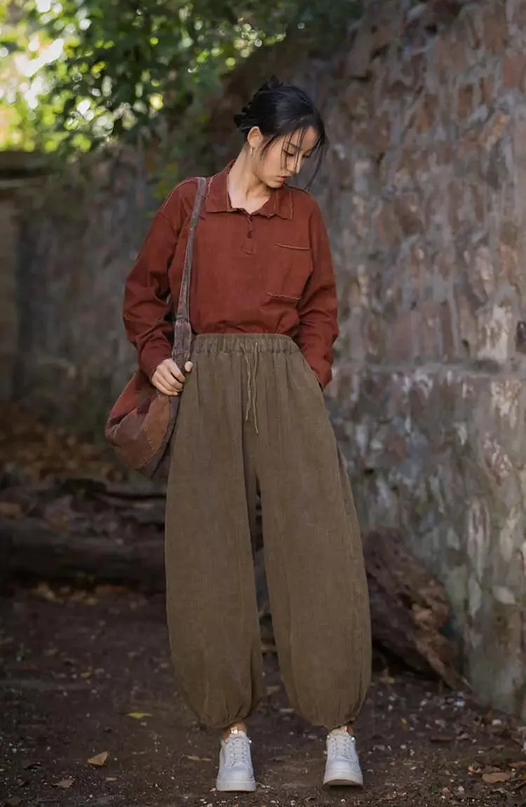 Vintage-inspired Linen Carrot Pants for Modern Women