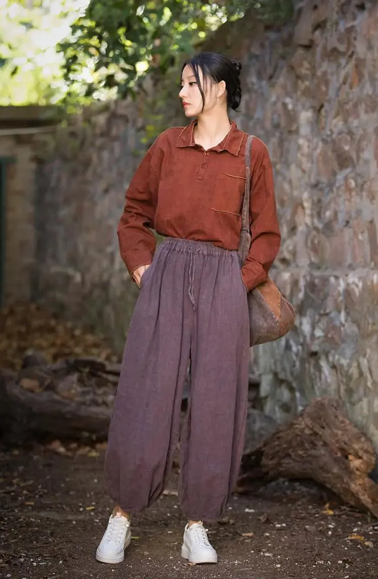 Vintage-inspired Linen Carrot Pants for Modern Women