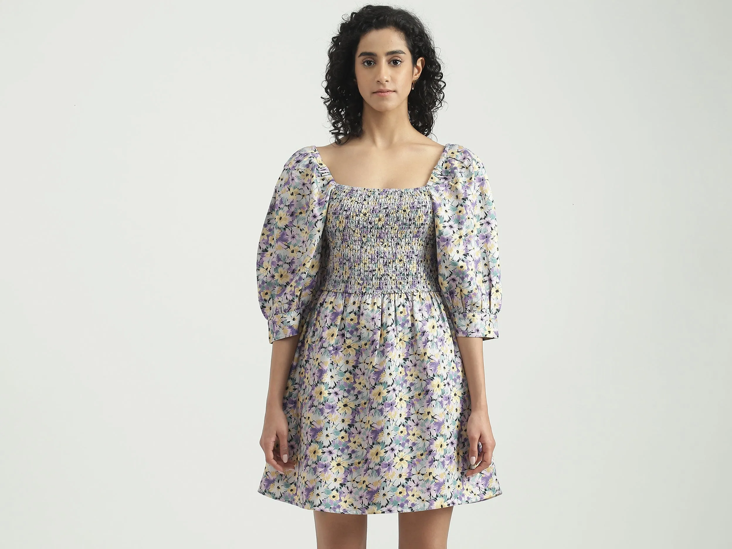 Viscose Blend Printed Square Neck Women Dresses