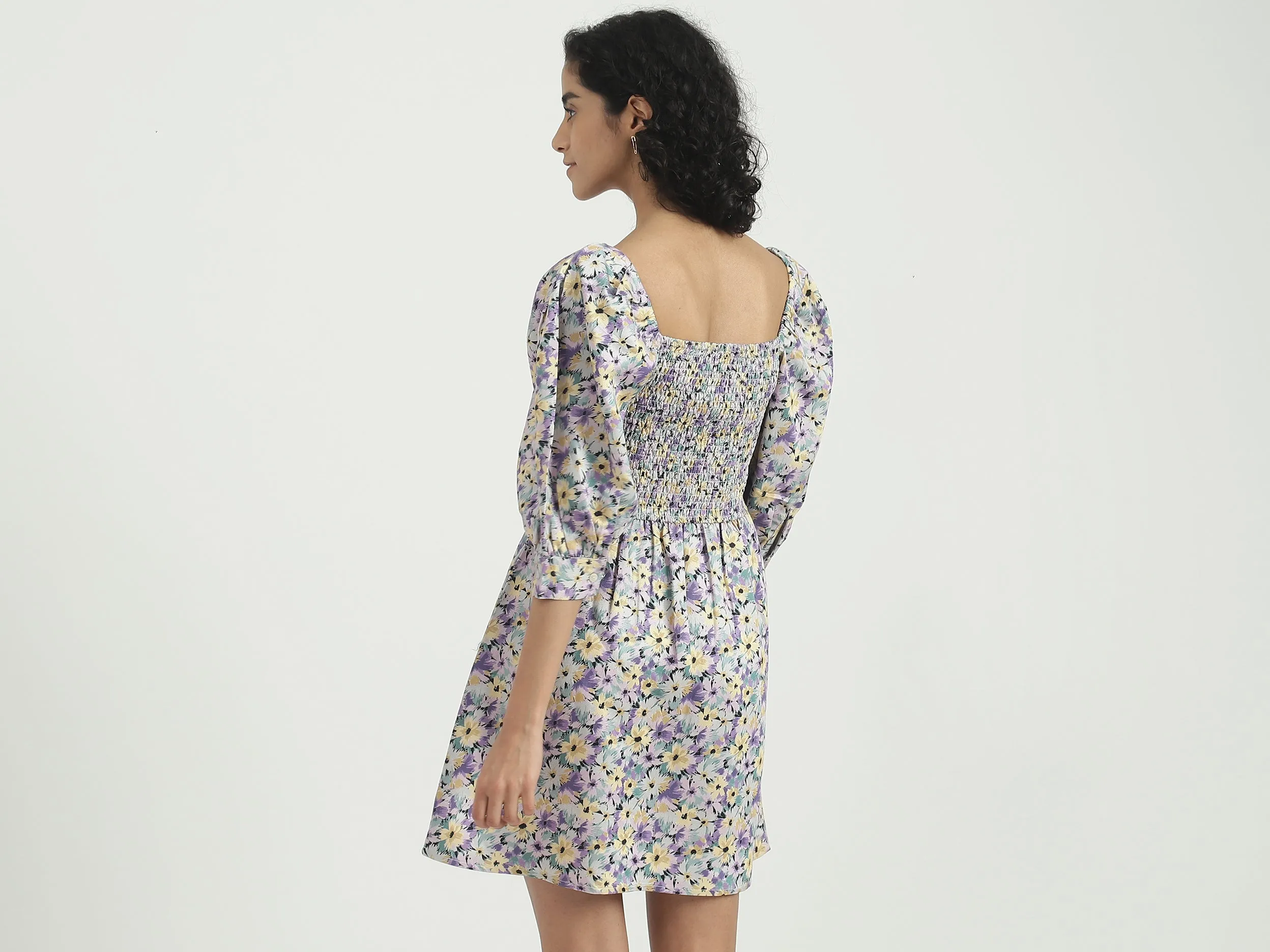 Viscose Blend Printed Square Neck Women Dresses
