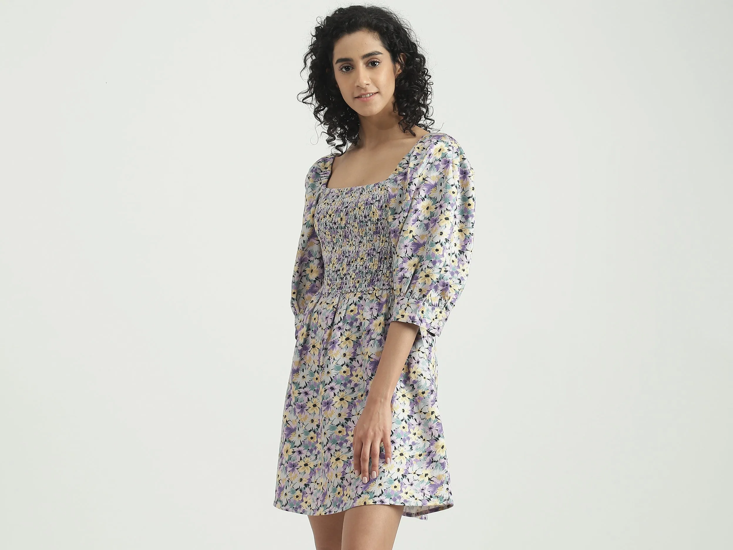 Viscose Blend Printed Square Neck Women Dresses