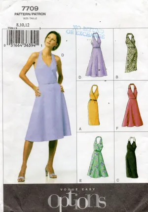 Vogue 7709 Womens Wrap Bodice Halter Dresses Out Of Print Sewing Pattern Size 8 & 10