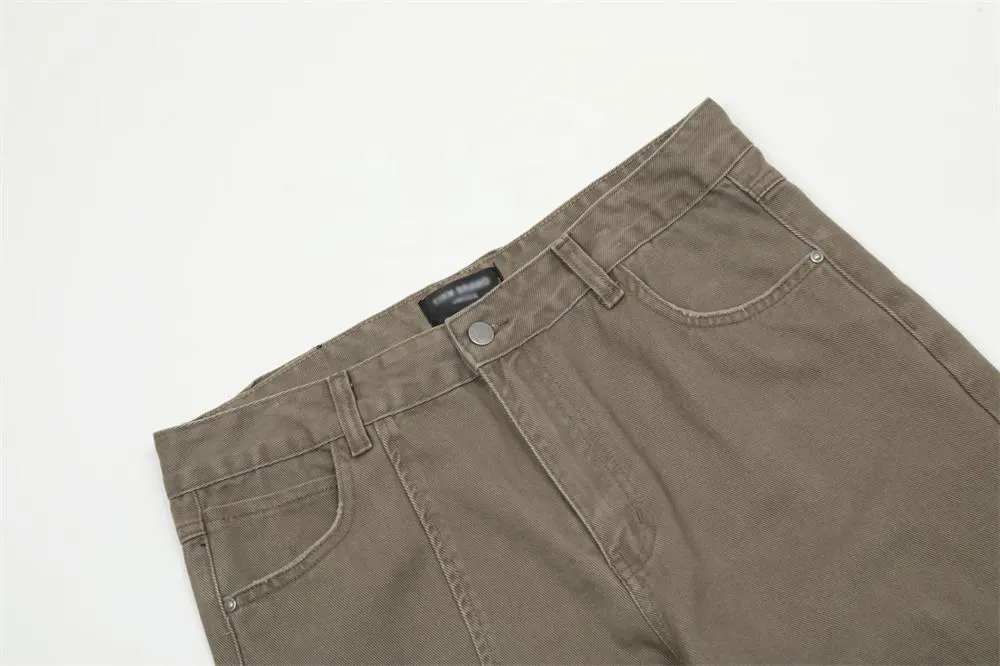 Washed Jeans Men's American Style Loose Casual Straight Pants Street Tide Stitching Split Deconstructed Wide Pants
