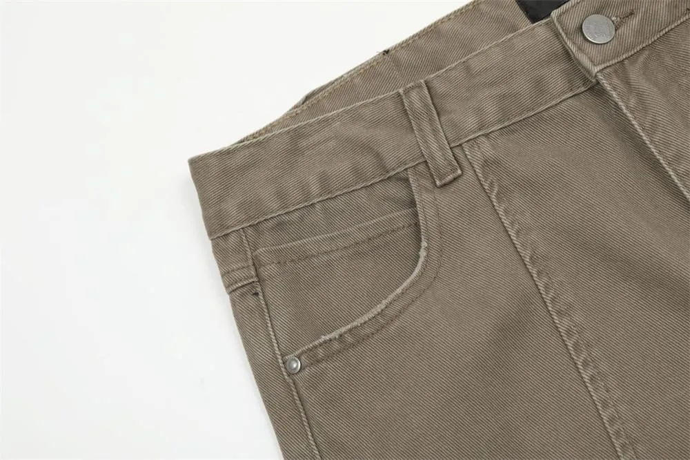 Washed Jeans Men's American Style Loose Casual Straight Pants Street Tide Stitching Split Deconstructed Wide Pants