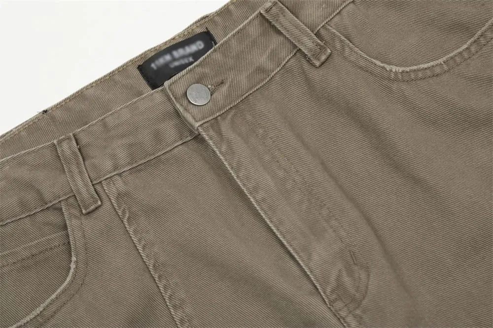 Washed Jeans Men's American Style Loose Casual Straight Pants Street Tide Stitching Split Deconstructed Wide Pants