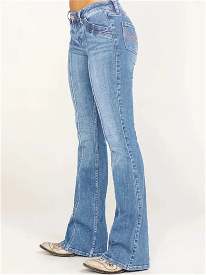 Washed Slim Fit Bootcut Jeans for Women