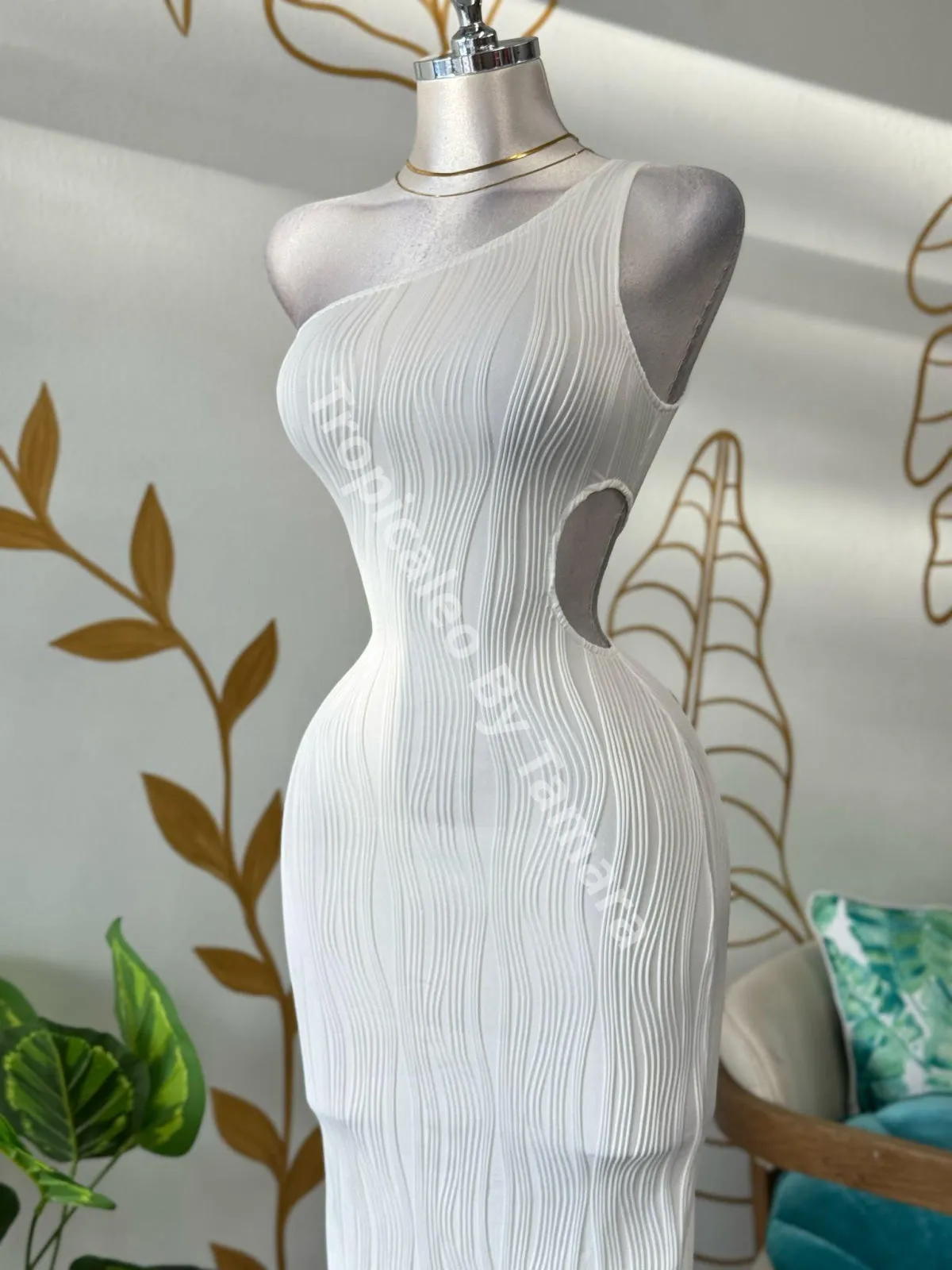 Wave One Shoulder Cut-Out Dress
