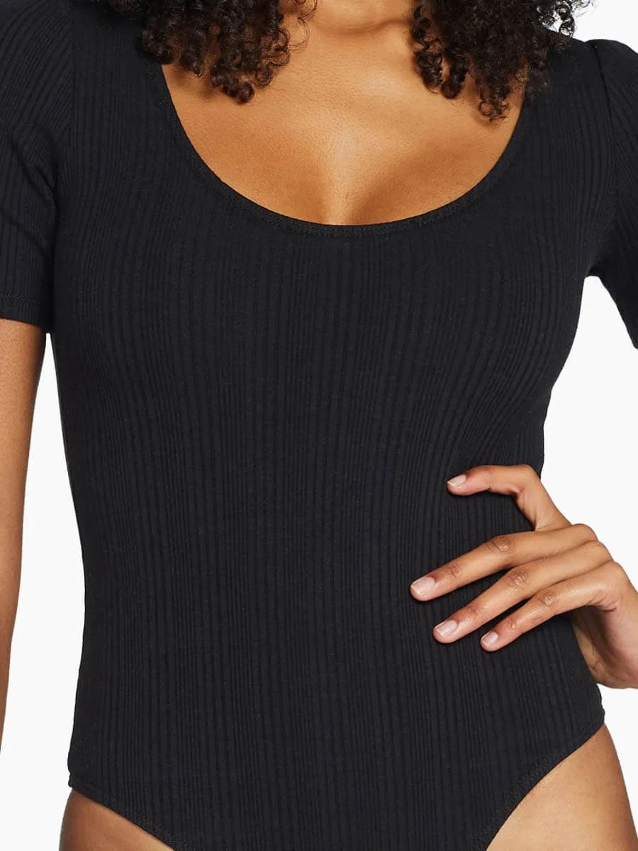 West Bodysuit in Black Organic Rib