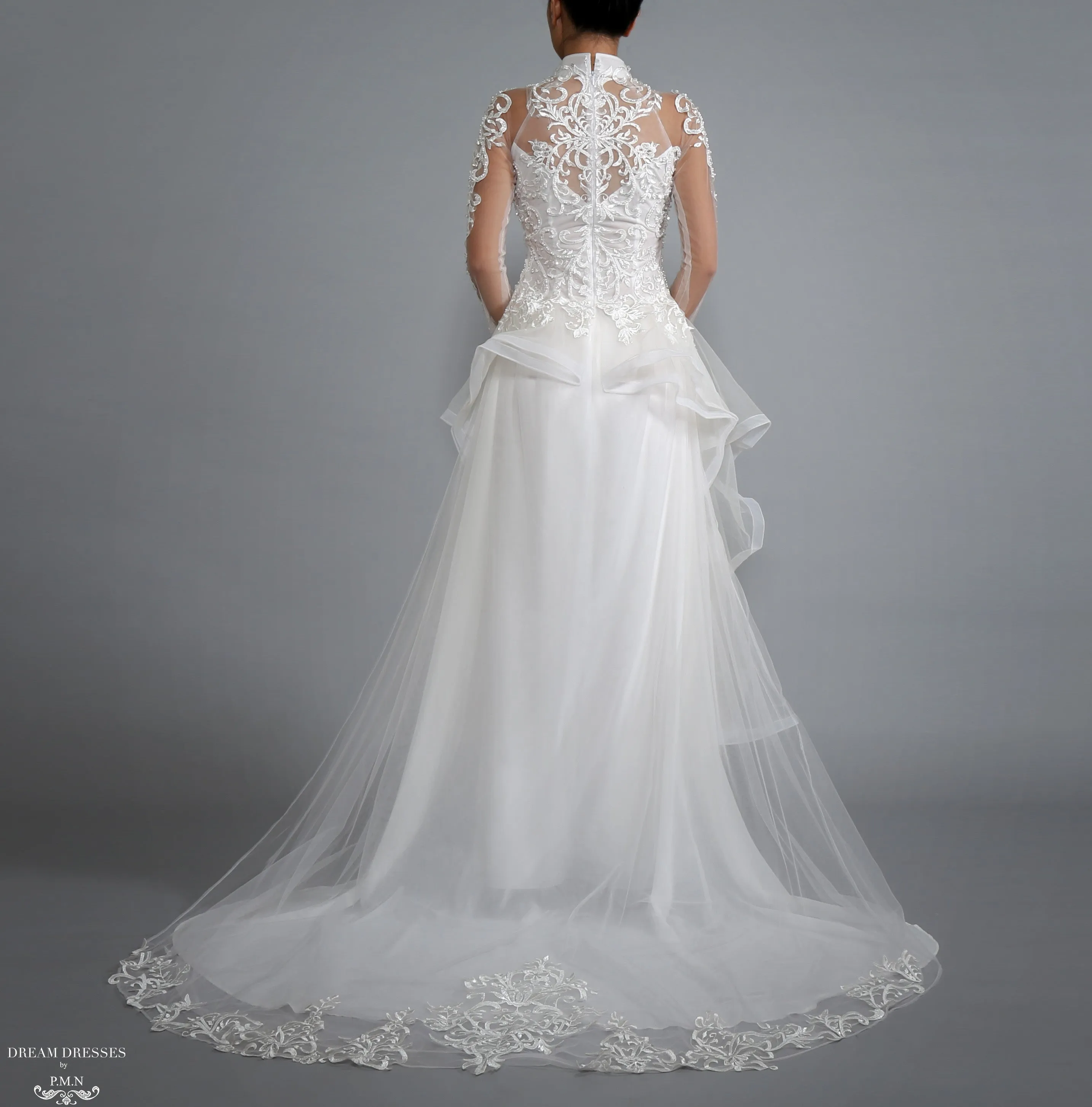 White Bridal Ao Dai | Vietnamese Bridal Dress with Embellishment (#LACINA)