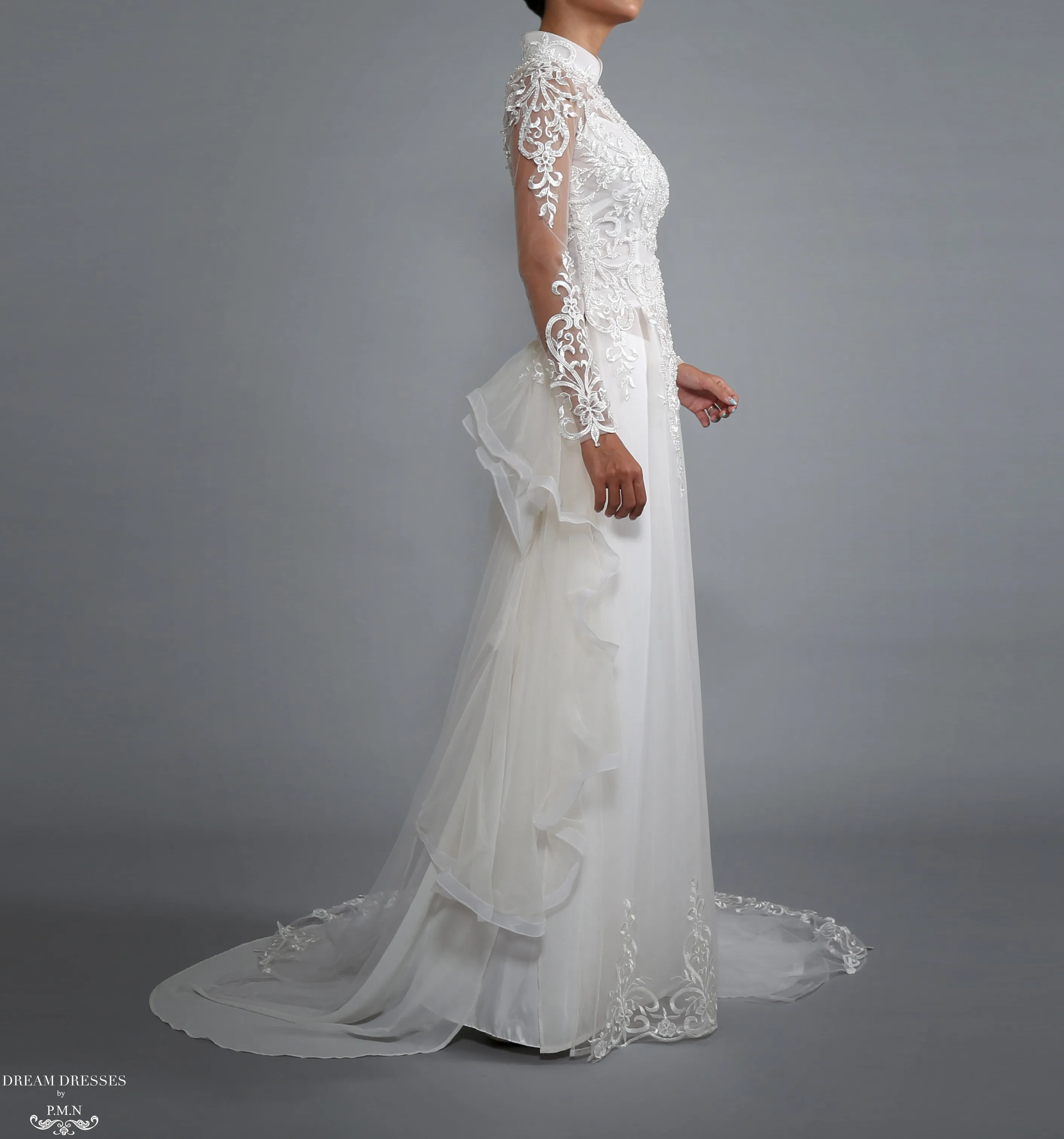 White Bridal Ao Dai | Vietnamese Bridal Dress with Embellishment (#LACINA)