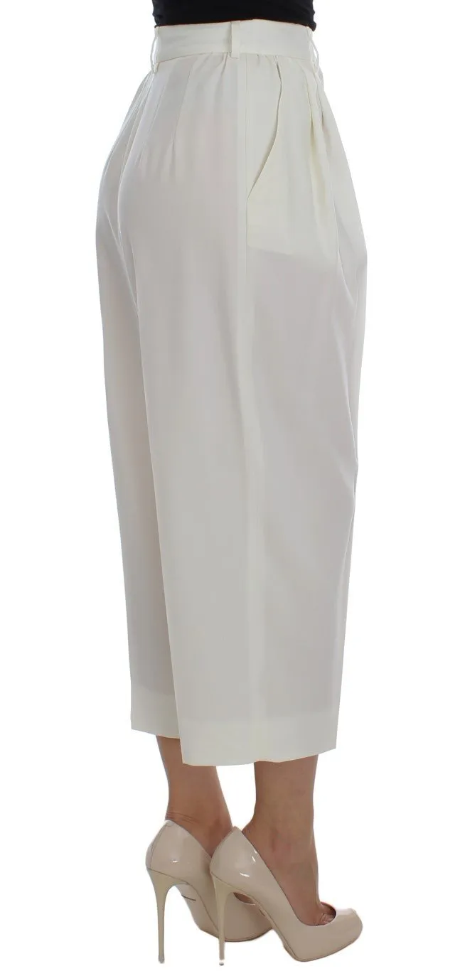 White Dress Wool Capri High Waist Pants