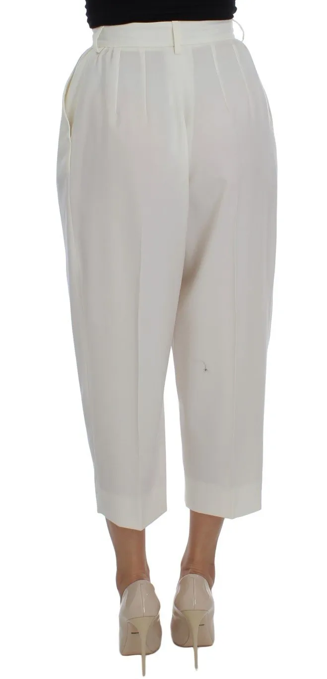 White Dress Wool Capri High Waist Pants