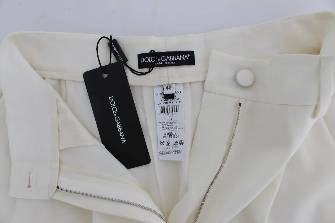 White Dress Wool Capri High Waist Pants