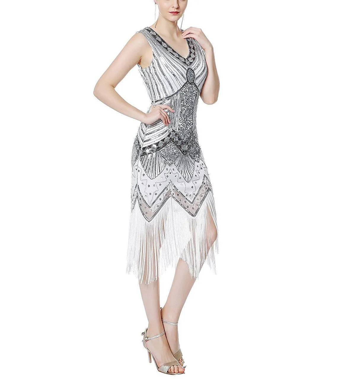 White Flapper Dress Great Gatsby Theme Work Party |JaosWish