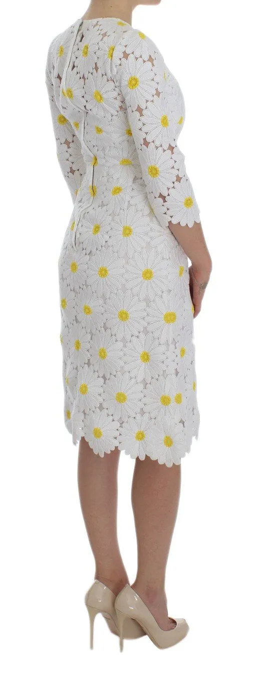White Floral Ricamo Sheath Gown Dress