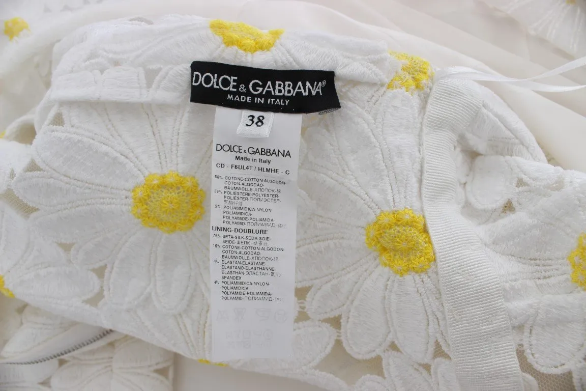 White Floral Ricamo Sheath Gown Dress