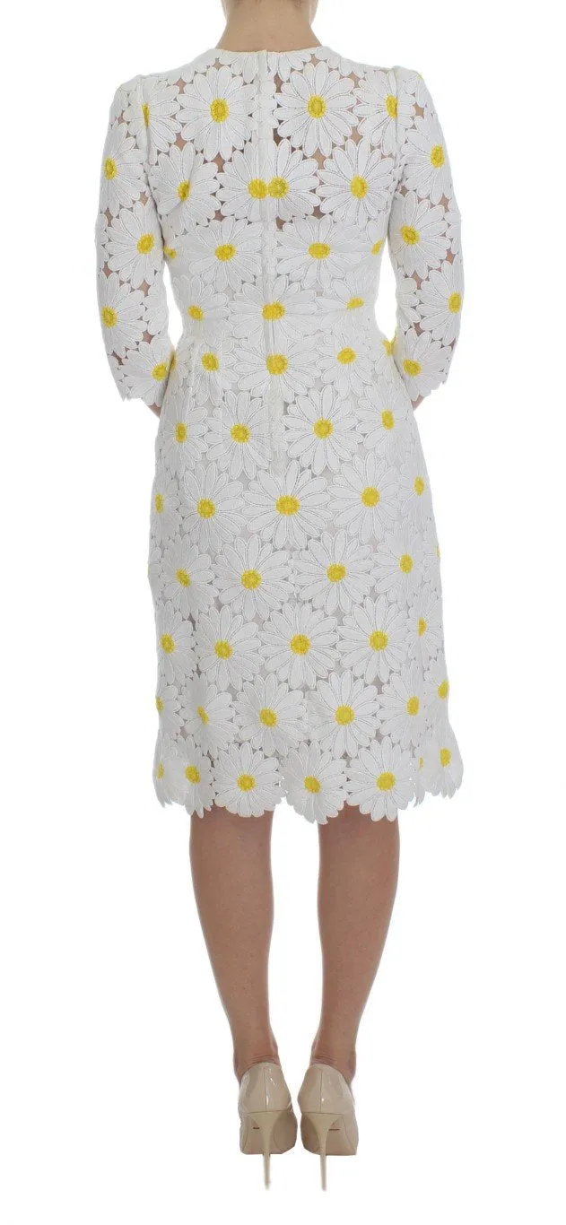 White Floral Ricamo Sheath Gown Dress