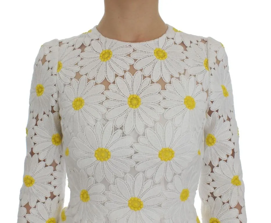 White Floral Ricamo Sheath Gown Dress