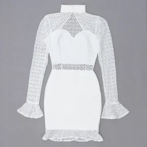 White Lace Stitching Hollow Out Mini Bandage Dresses