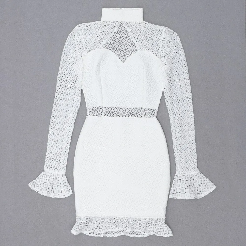 White Lace Stitching Hollow Out Mini Bandage Dresses