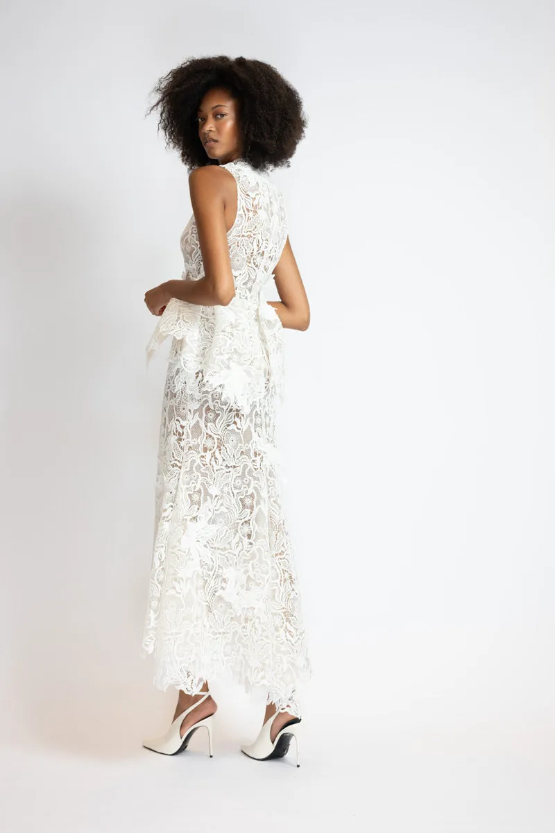 White Nomad Lace Dress With Sculpted Peplum