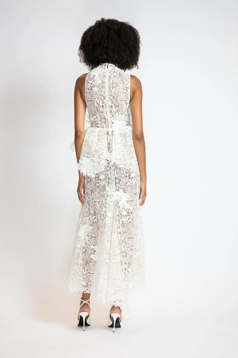 White Nomad Lace Dress With Sculpted Peplum