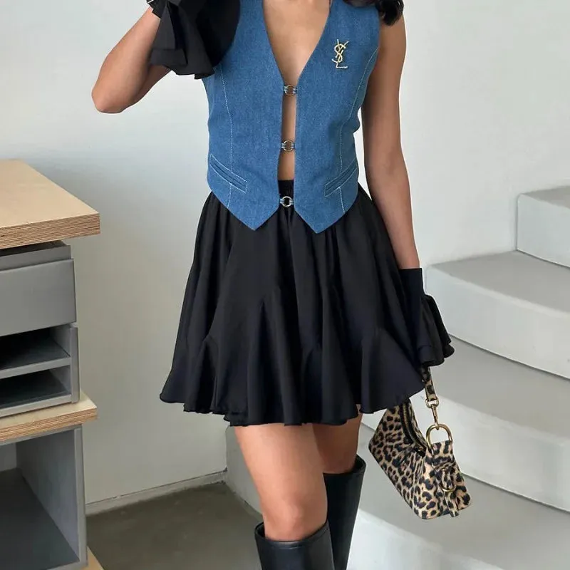 White Ruffle Pleated Mini Skirt – High Waist A-Line Summer Fashion