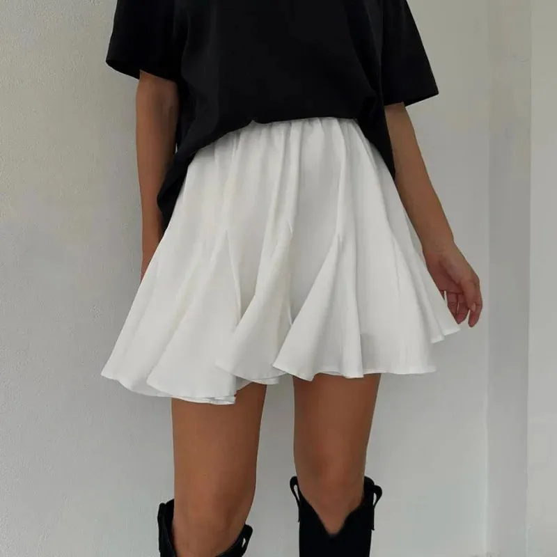 White Ruffle Pleated Mini Skirt – High Waist A-Line Summer Fashion