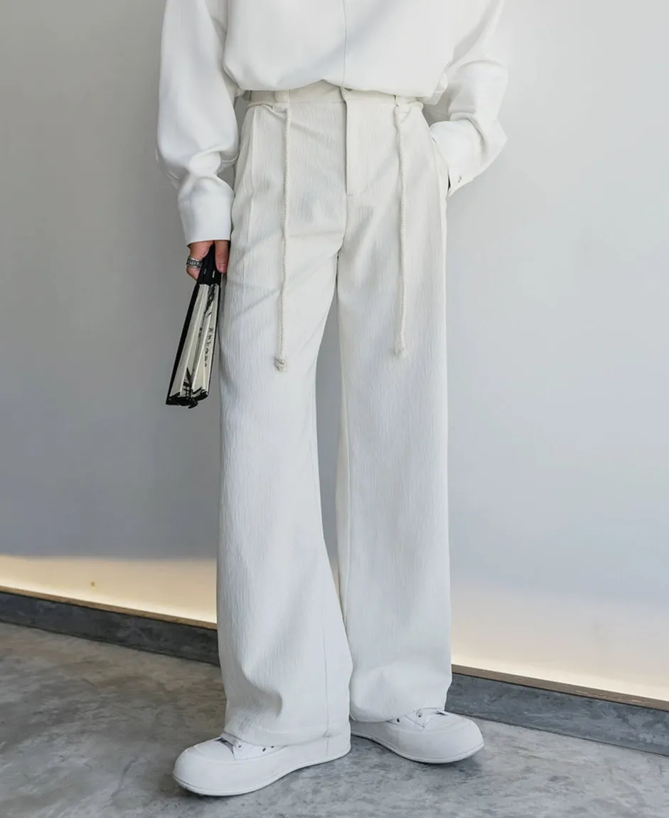 Wide-Leg Drawstring Casual Pants