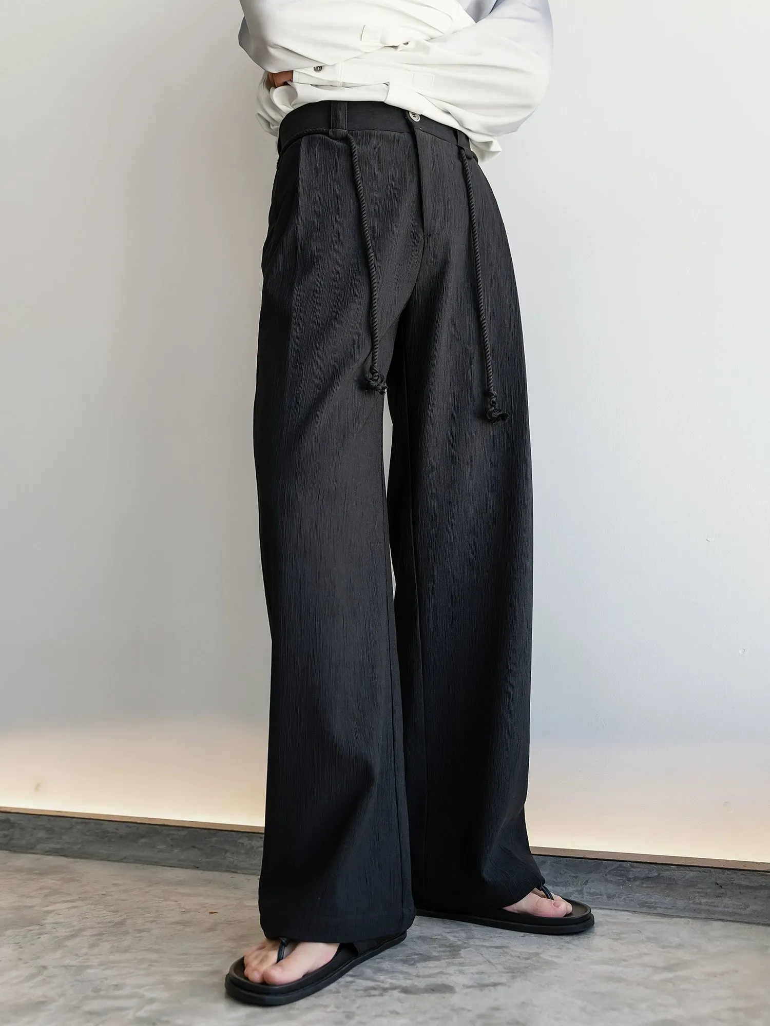 Wide-Leg Drawstring Casual Pants