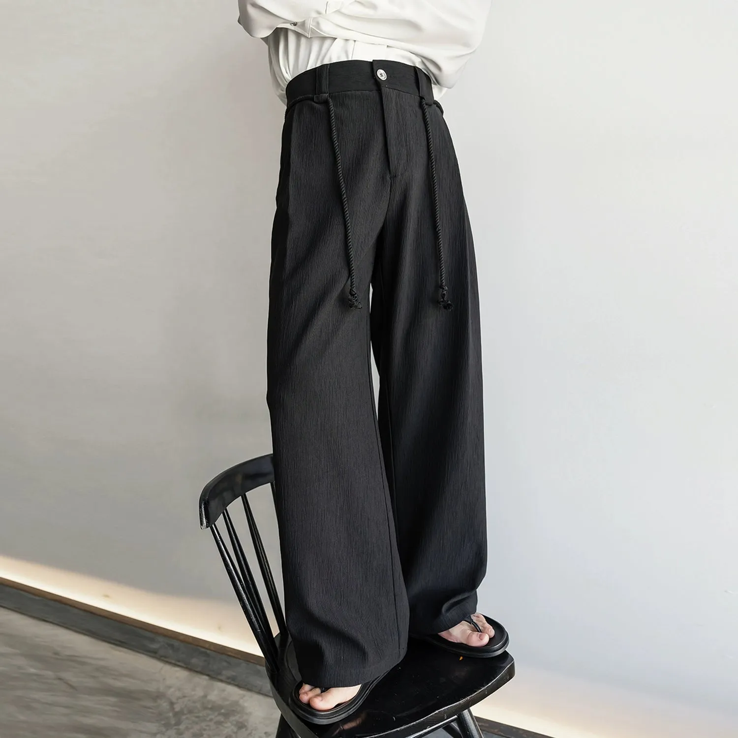 Wide-Leg Drawstring Casual Pants