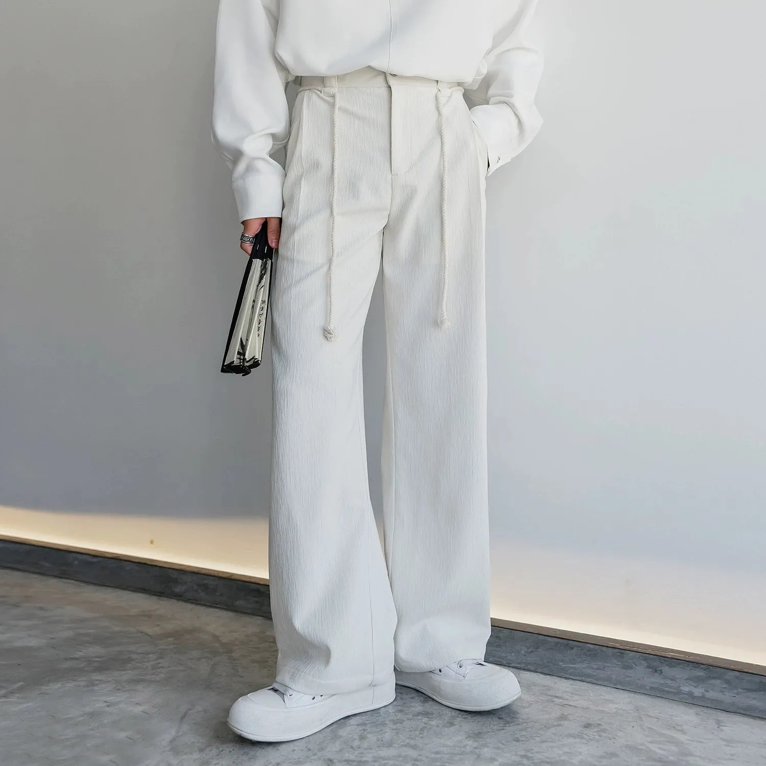Wide-Leg Drawstring Casual Pants