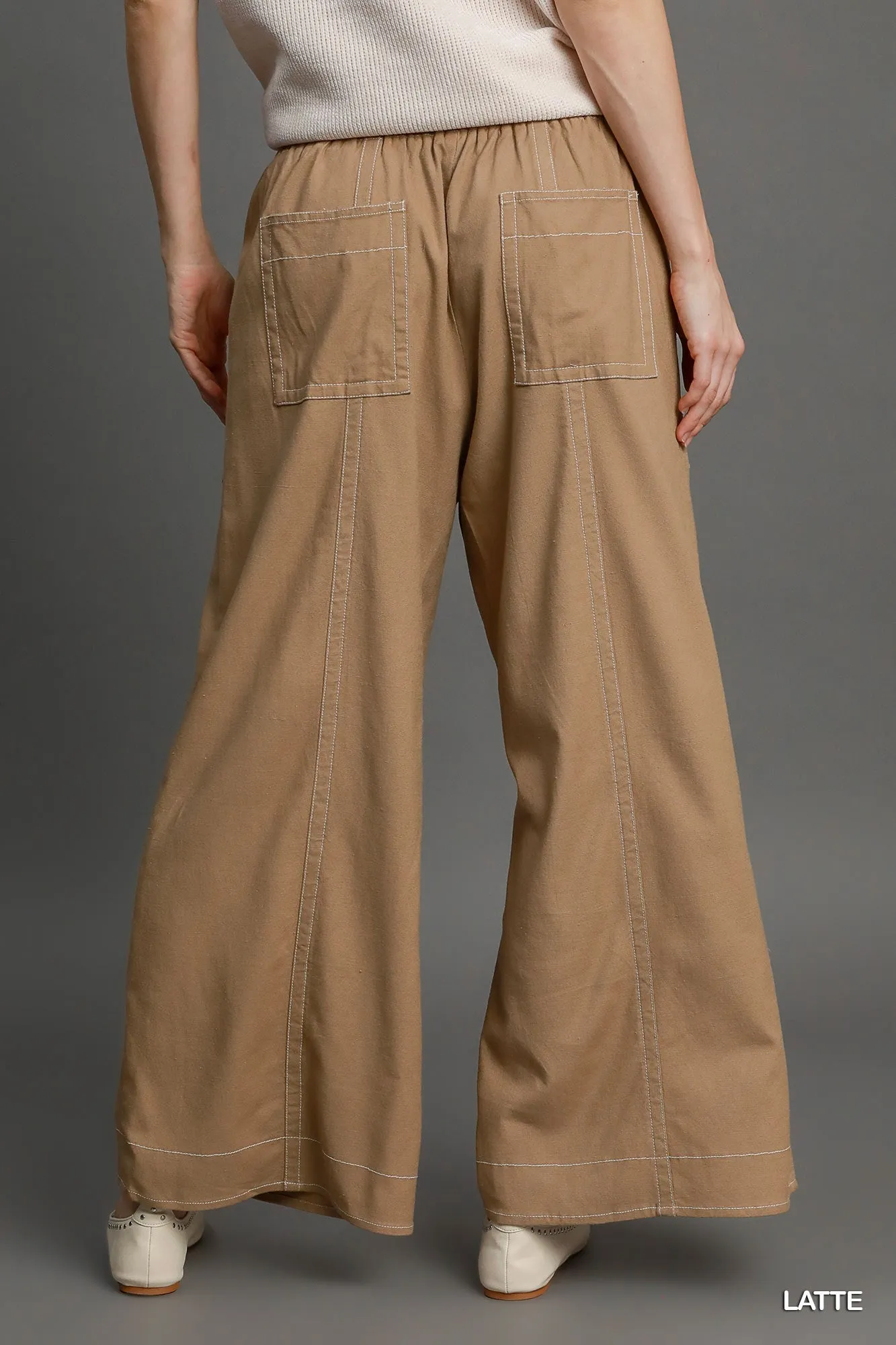 Wide Leg Pull On linen blend Pants