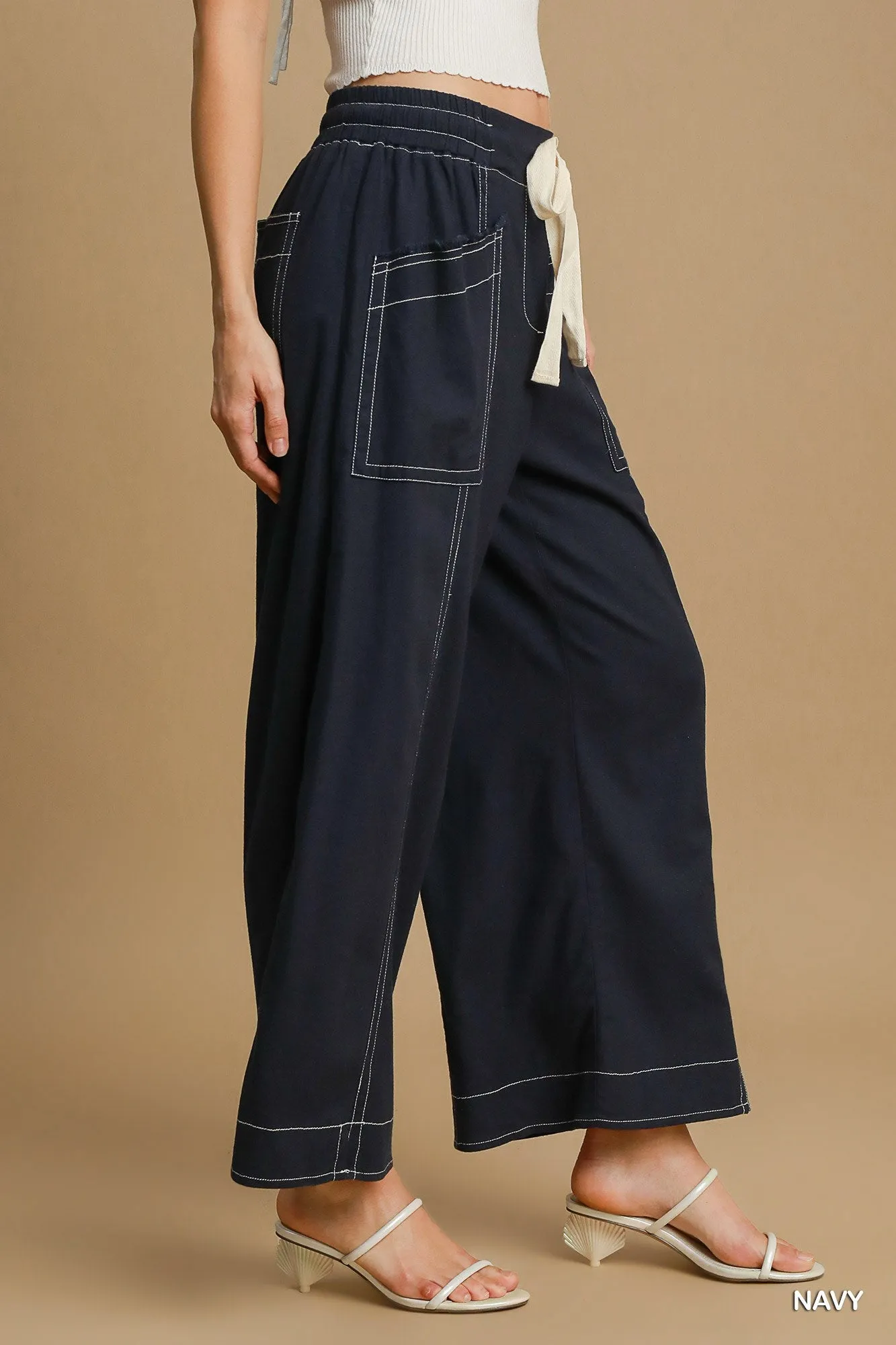 Wide Leg Pull On linen blend Pants