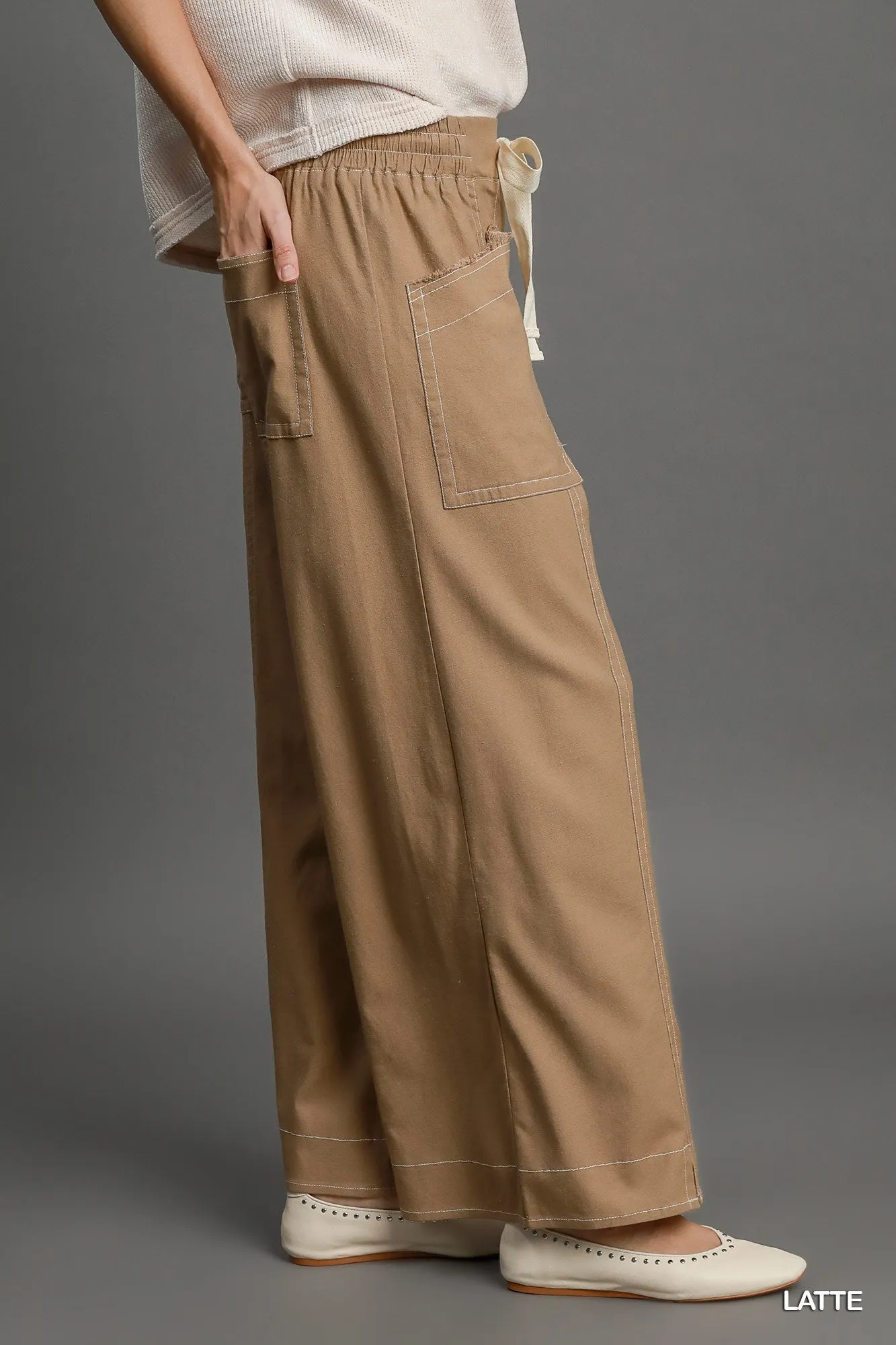 Wide Leg Pull On linen blend Pants