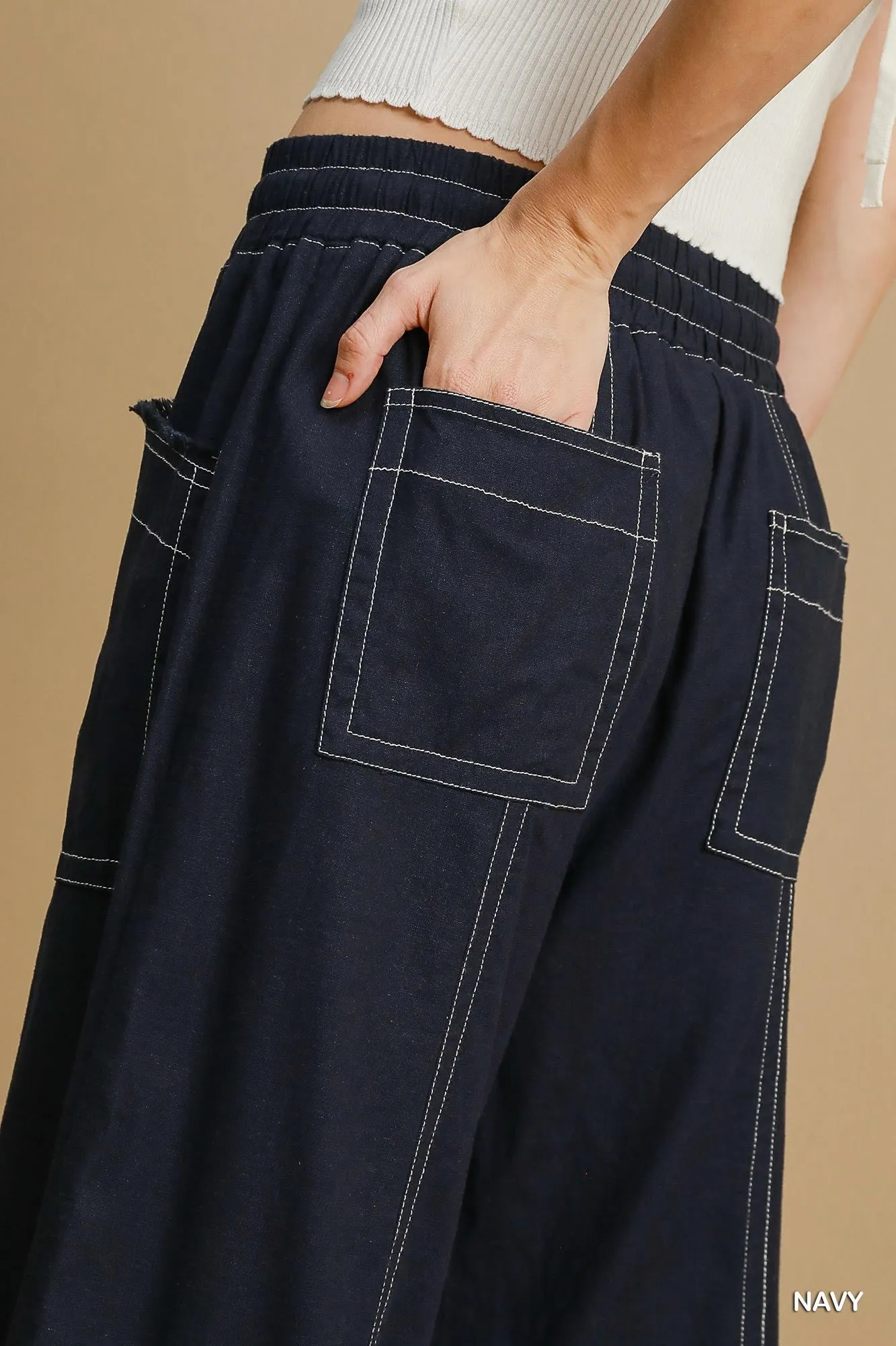 Wide Leg Pull On linen blend Pants