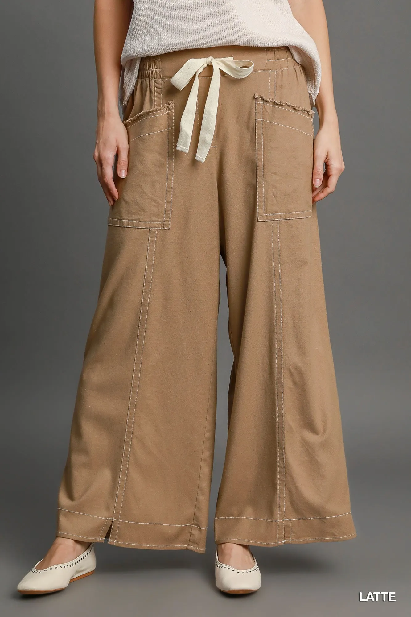 Wide Leg Pull On linen blend Pants